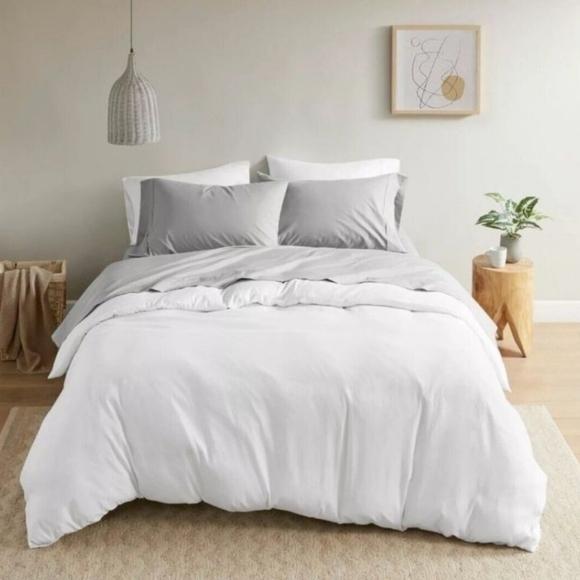 Madison Park 200 Thread Count Relaxed Cotton Percale Deep Pocket Queen Sheet Set - Picture 2 of 7